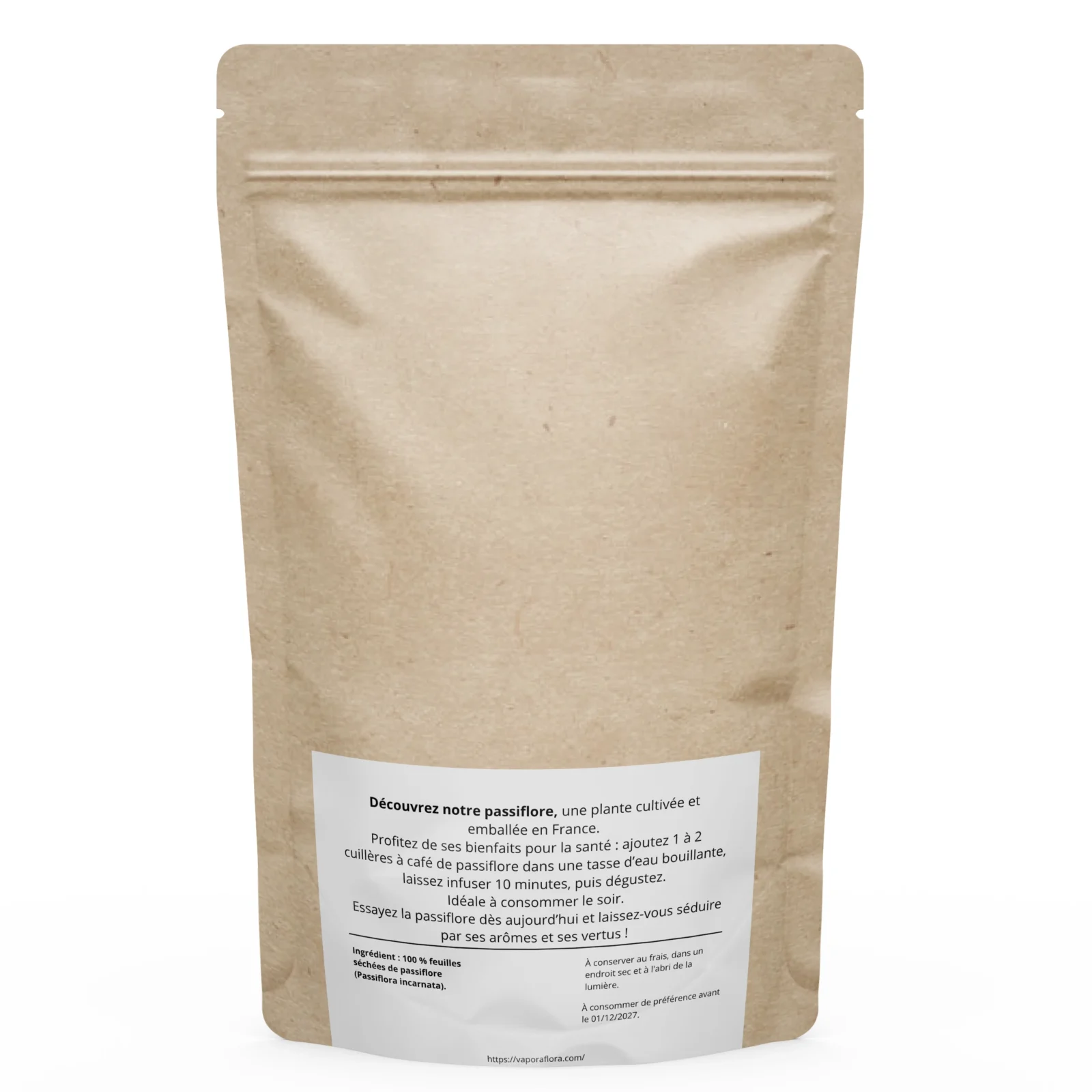 Arrière du sachet de passiflore séchée
