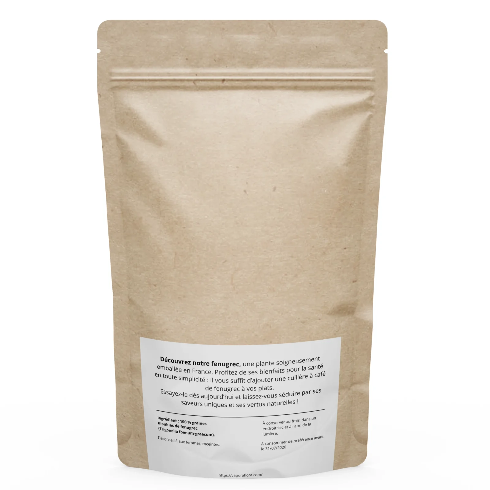 Arrière du sachet de fenugrec en poudre