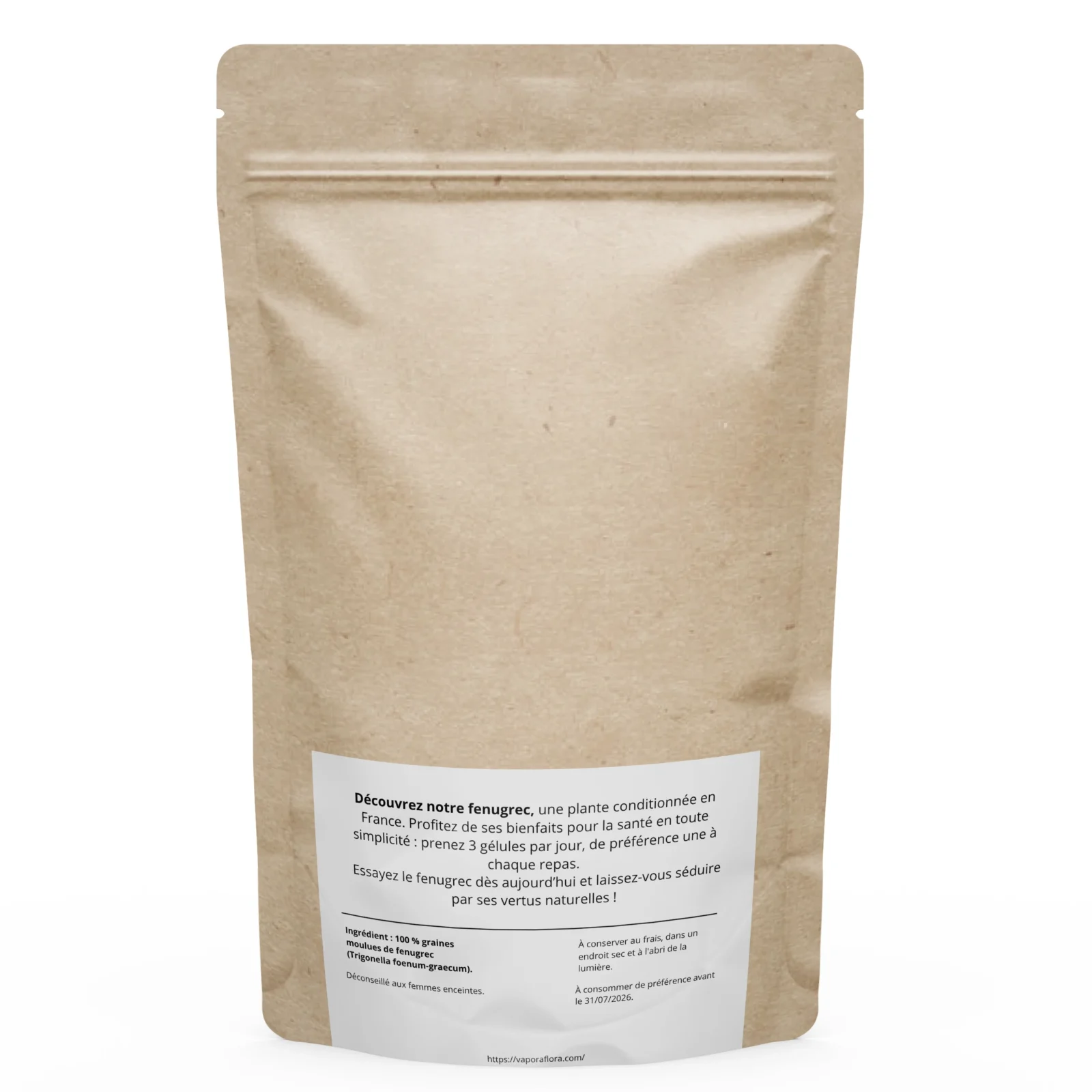 Arrière du sachet de capsules de fenugrec