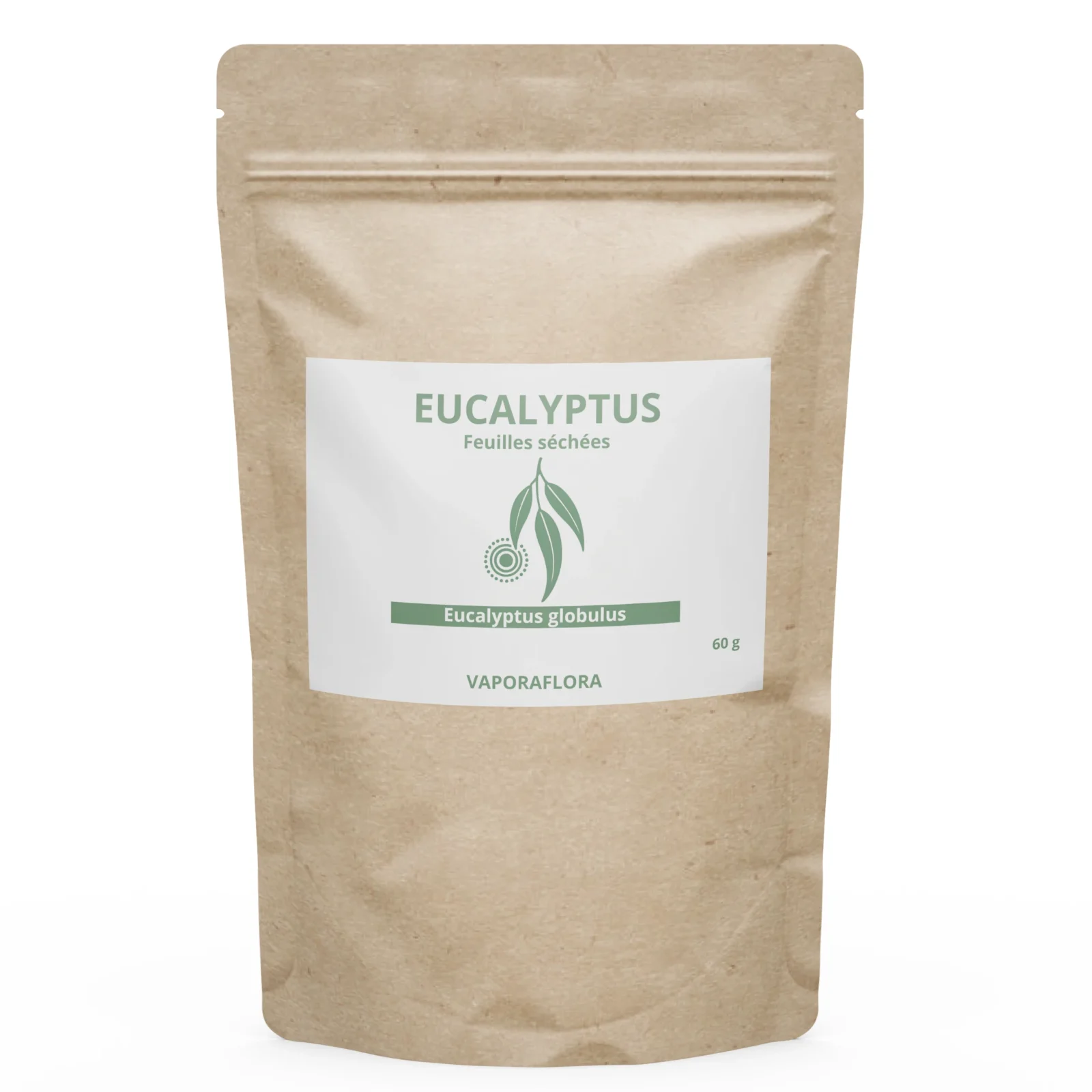 Sachet de feuilles séchées d’Eucalyptus globulus à utiliser pour ses bienfaits.