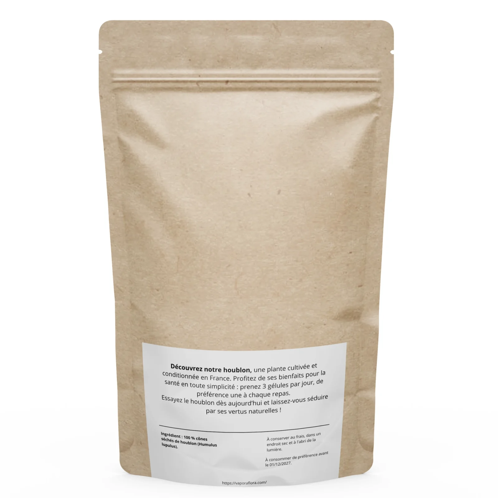 Dos du sachet de gélules de houblon