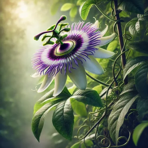 DALL·E 2025-01-07 15.34.47 – A realistic photograph of a passionflower (Passiflora) in its natural habitat. The image showcases the vibrant purple and white petals, detailed close (1) DALL·E 2025-01-07 15.34.47 - A realistic photograph of a passionflower (Passiflora) in its natural habitat. The image showcases the vibrant purple and white petals, detailed close (1)